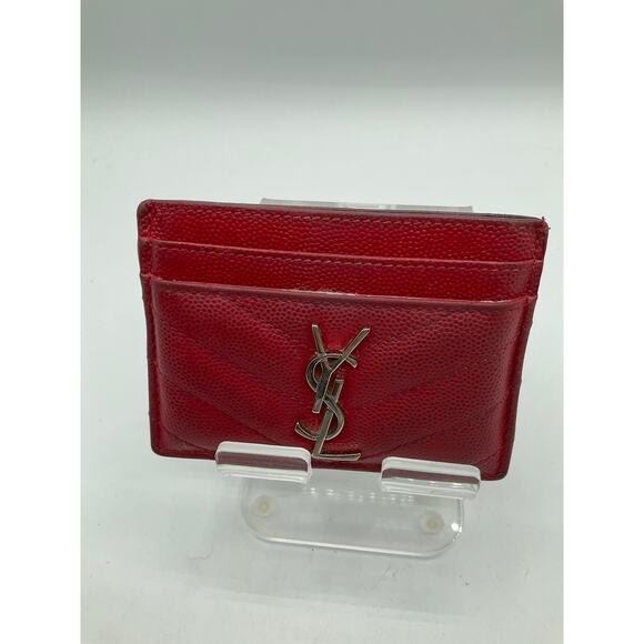 Saint Laurent YSL chevron Card Holder- Red And Gold - Picture 1 of 6